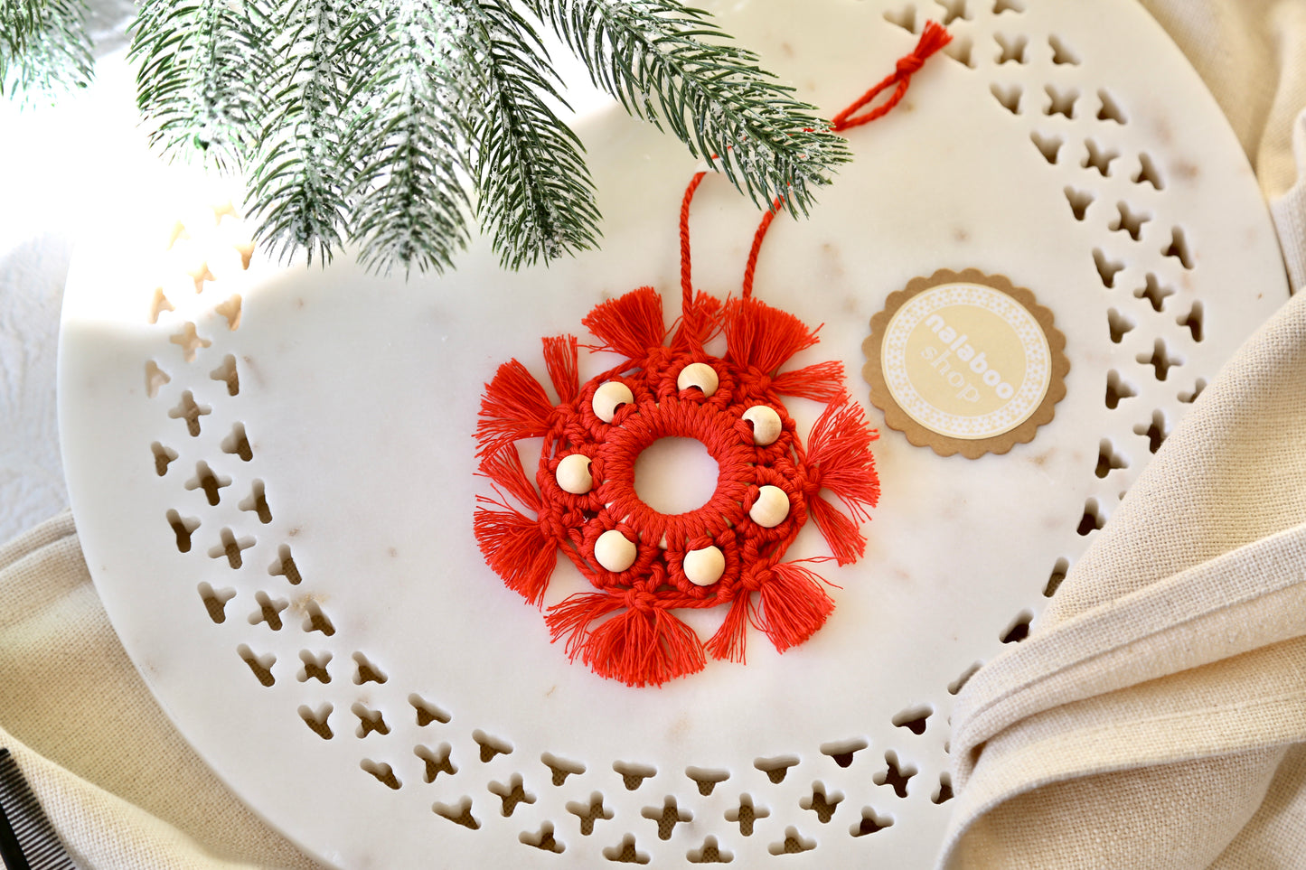Macrame Ornament - Red Snowflake