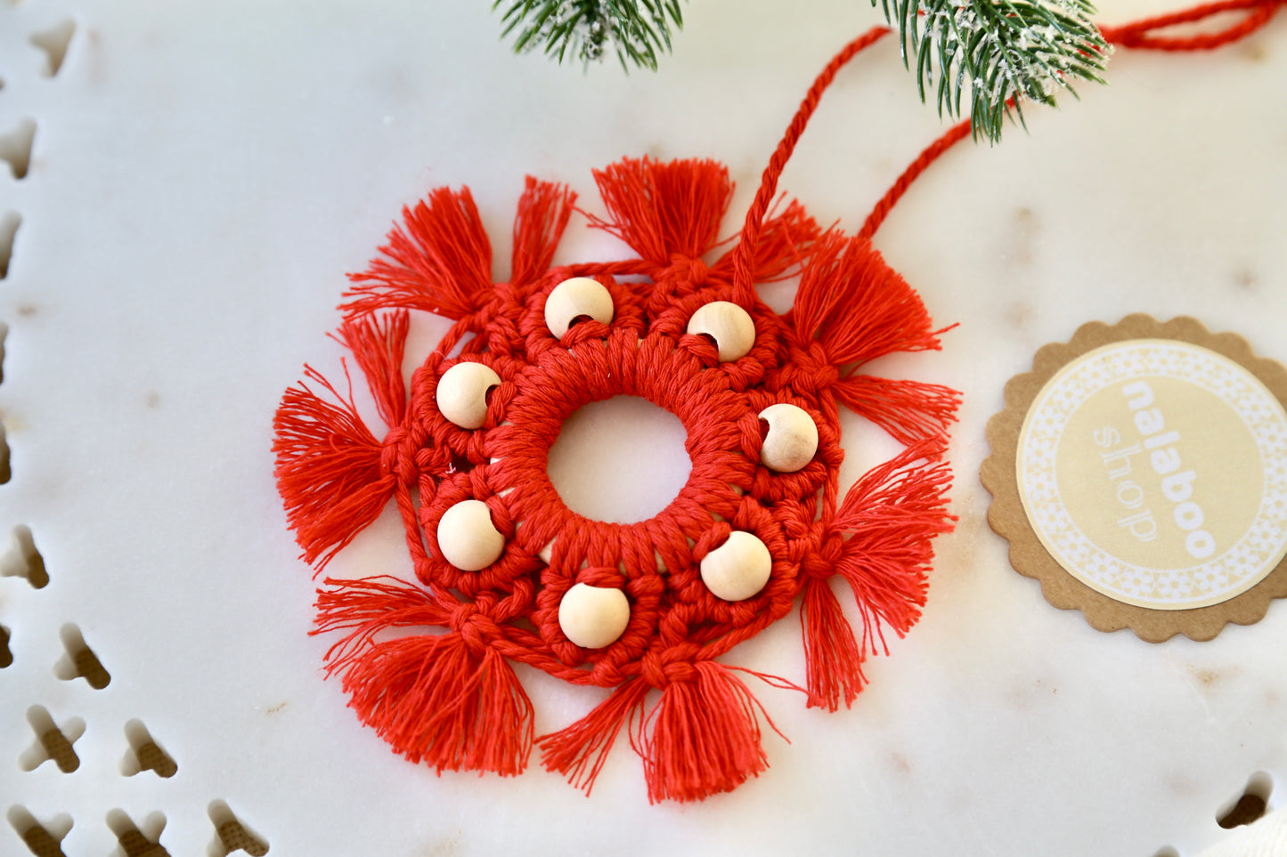 Macrame Ornament - Red Snowflake