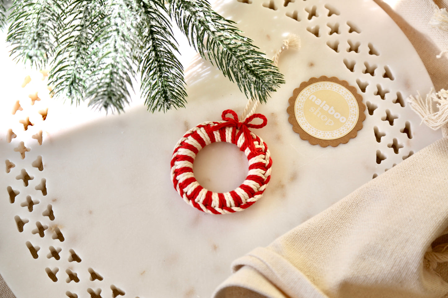 Macrame Ornament - Candy Cane Reef
