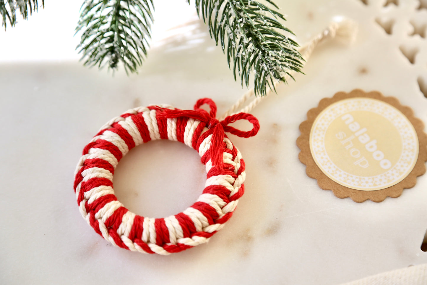 Macrame Ornament - Candy Cane Reef