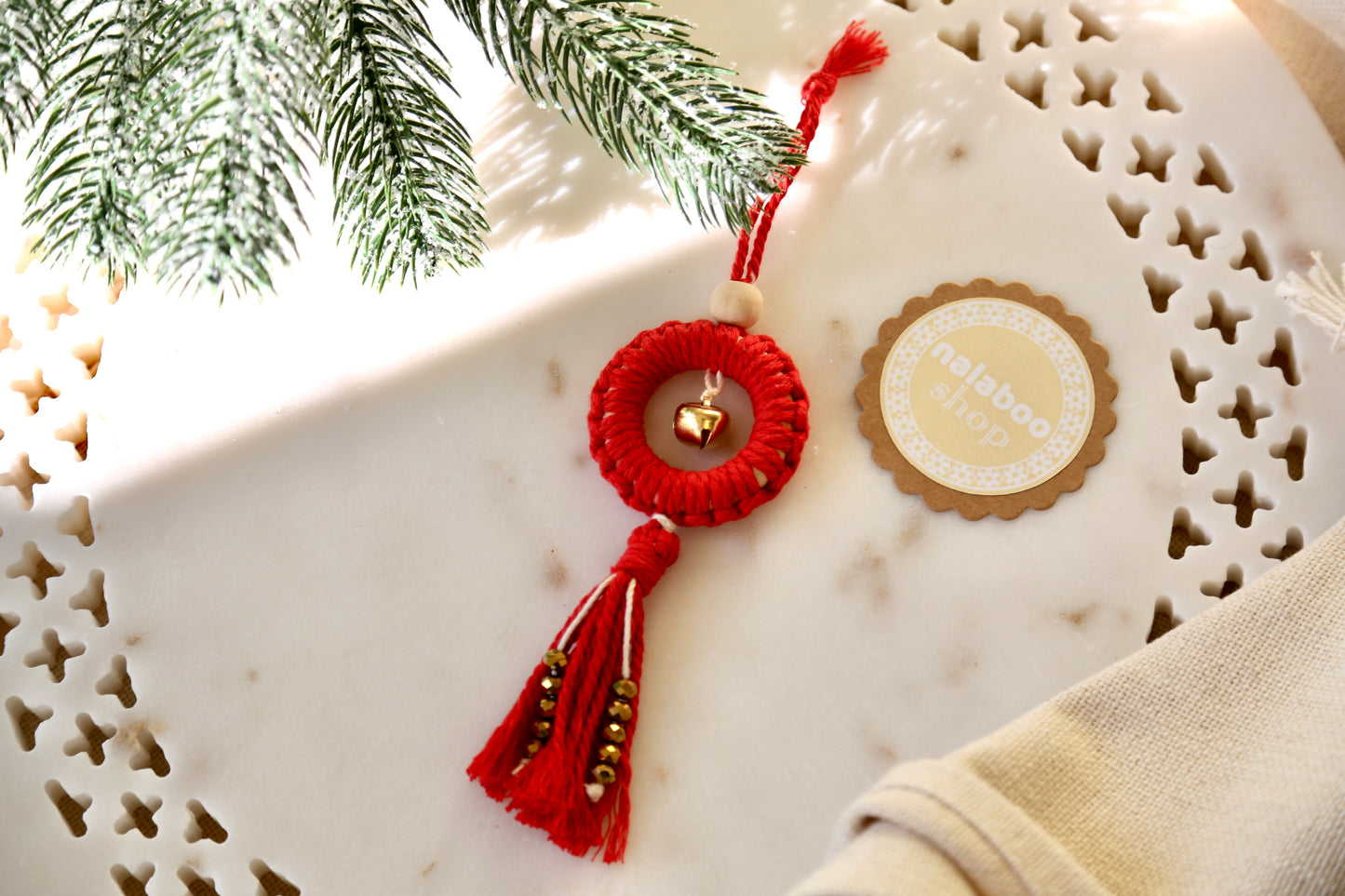 Macrame Ornament - Red Bell Tassel