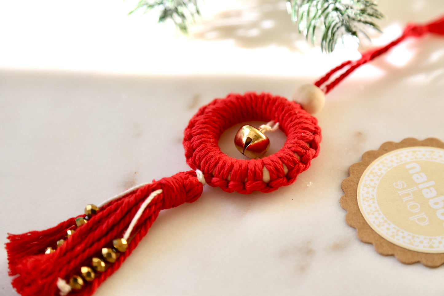 Macrame Ornament - Red Bell Tassel