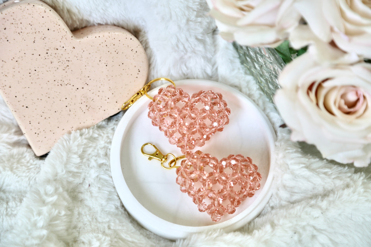 Bead Heart Keychain - Salmon