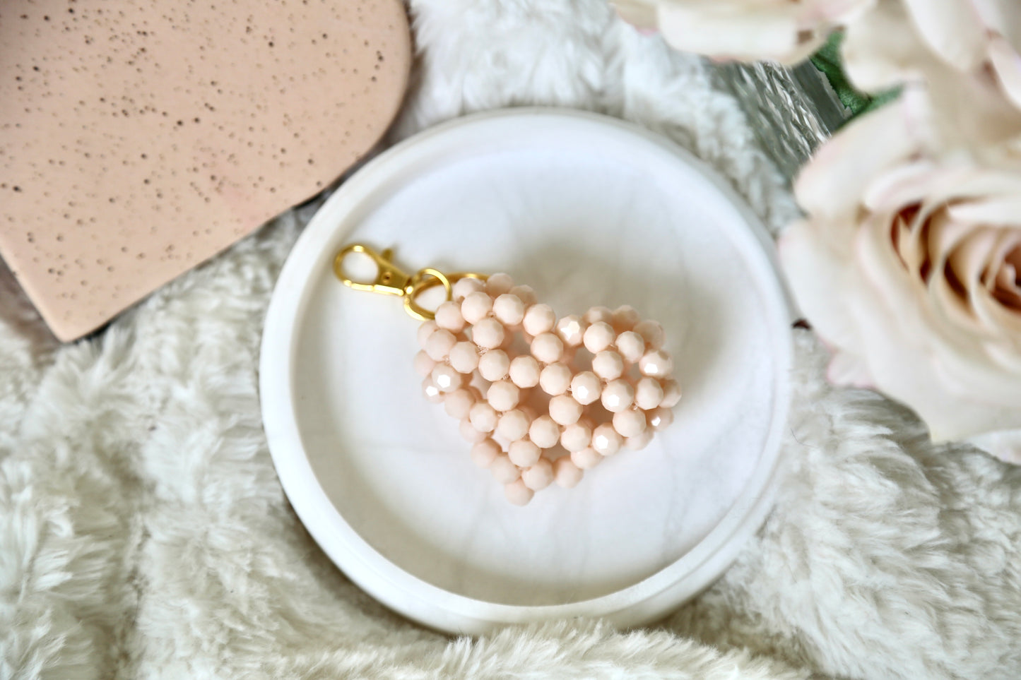 Bead Heart Keychain - Light Peach