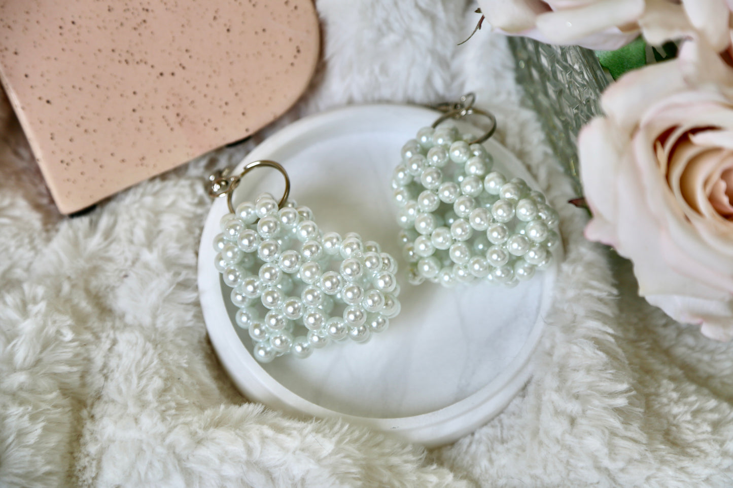 Bead Heart Keychain - Pearl White