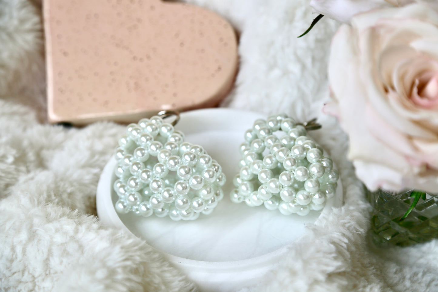 Bead Heart Keychain - Pearl White