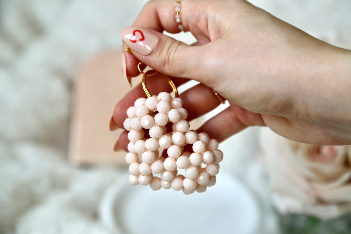 Bead Heart Keychain - Light Peach