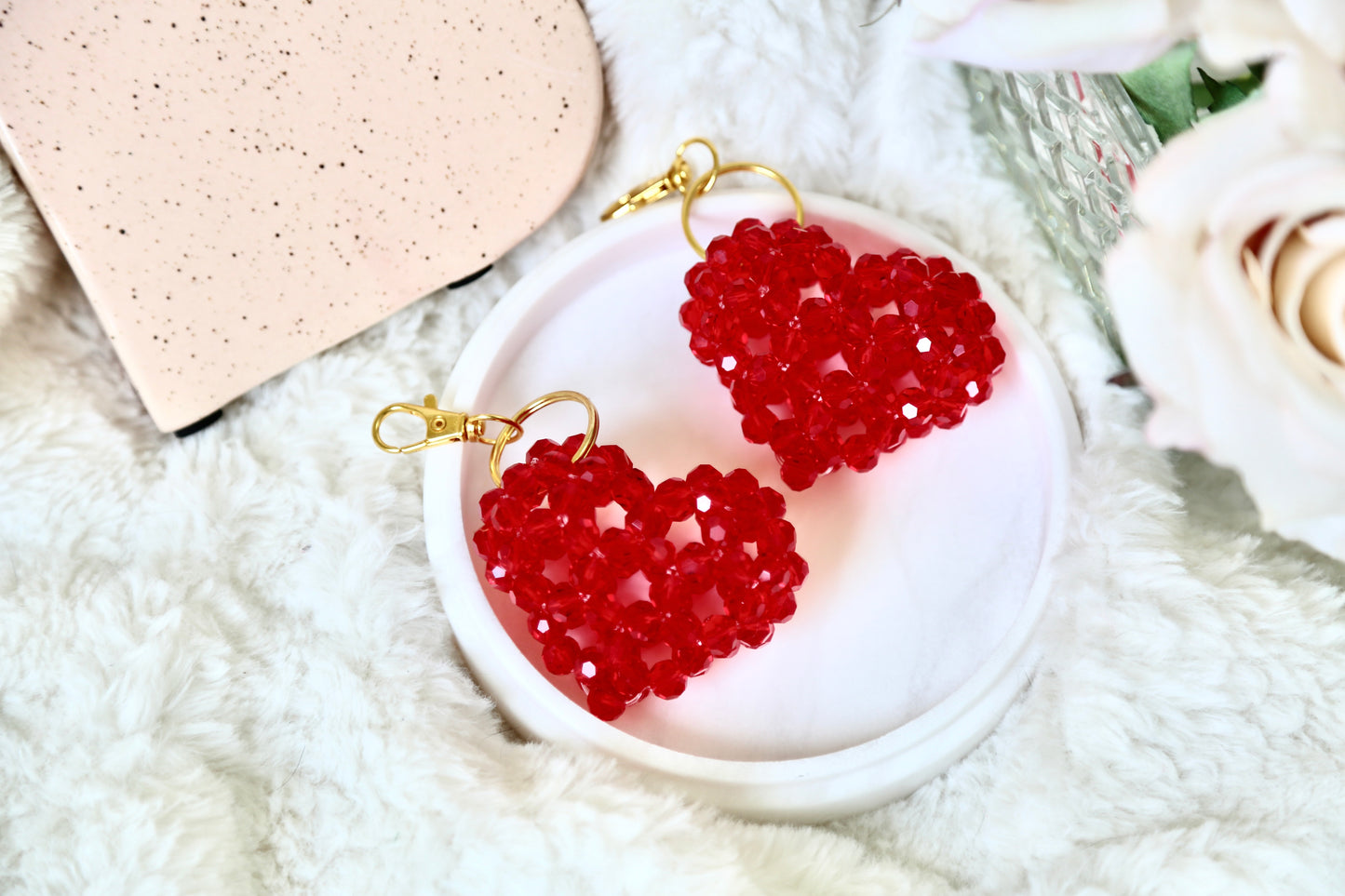 Bead Heart Keychain - Ruby Red