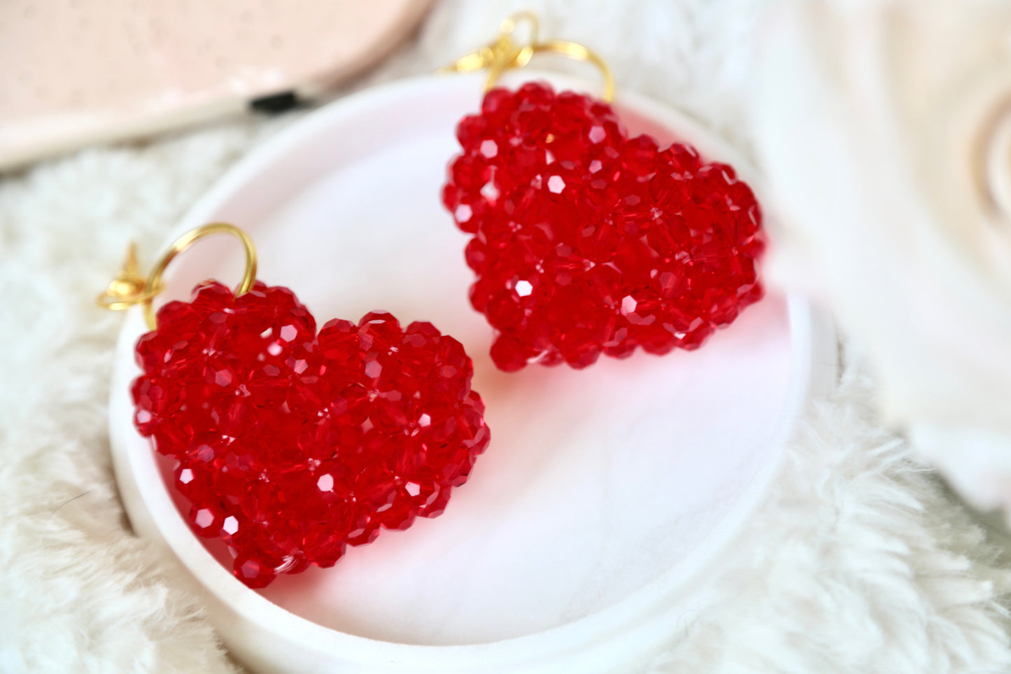 Bead Heart Keychain - Ruby Red