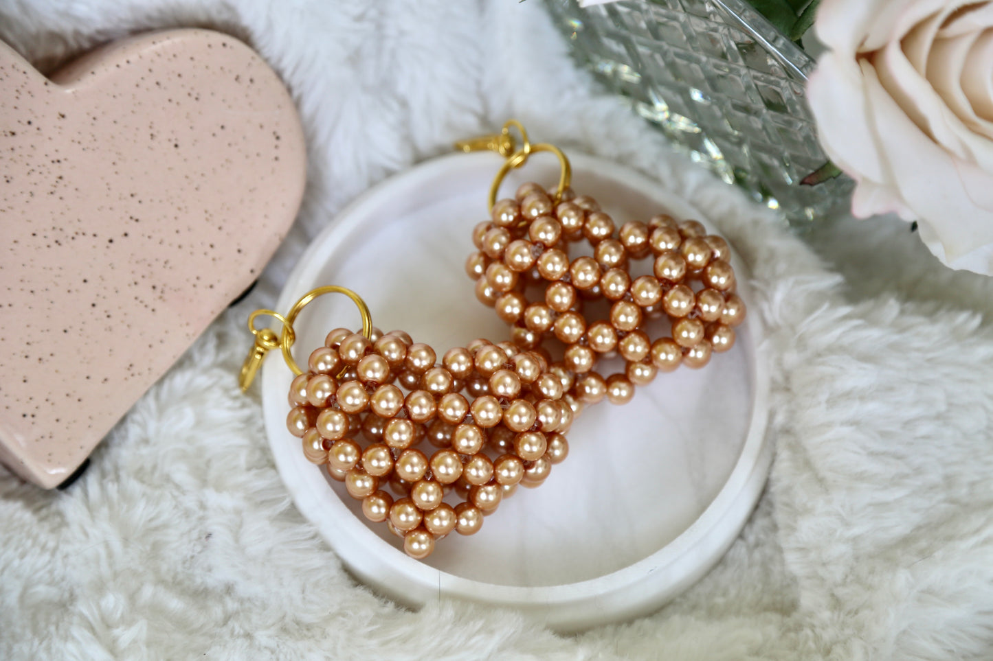 Bead Heart Keychain - Pearl Caramel