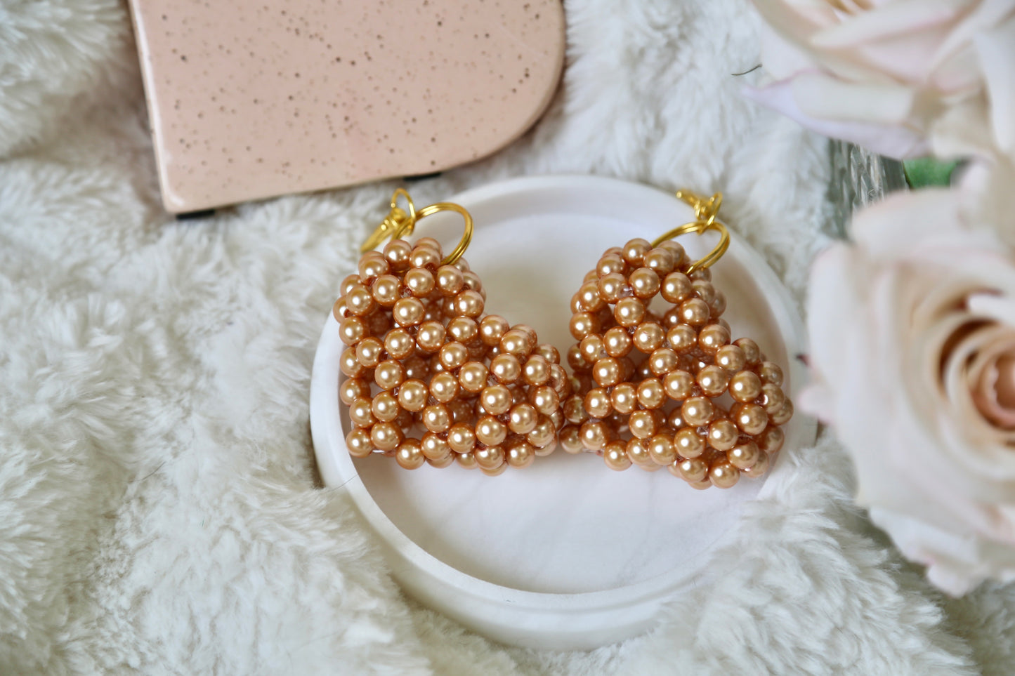 Bead Heart Keychain - Pearl Caramel