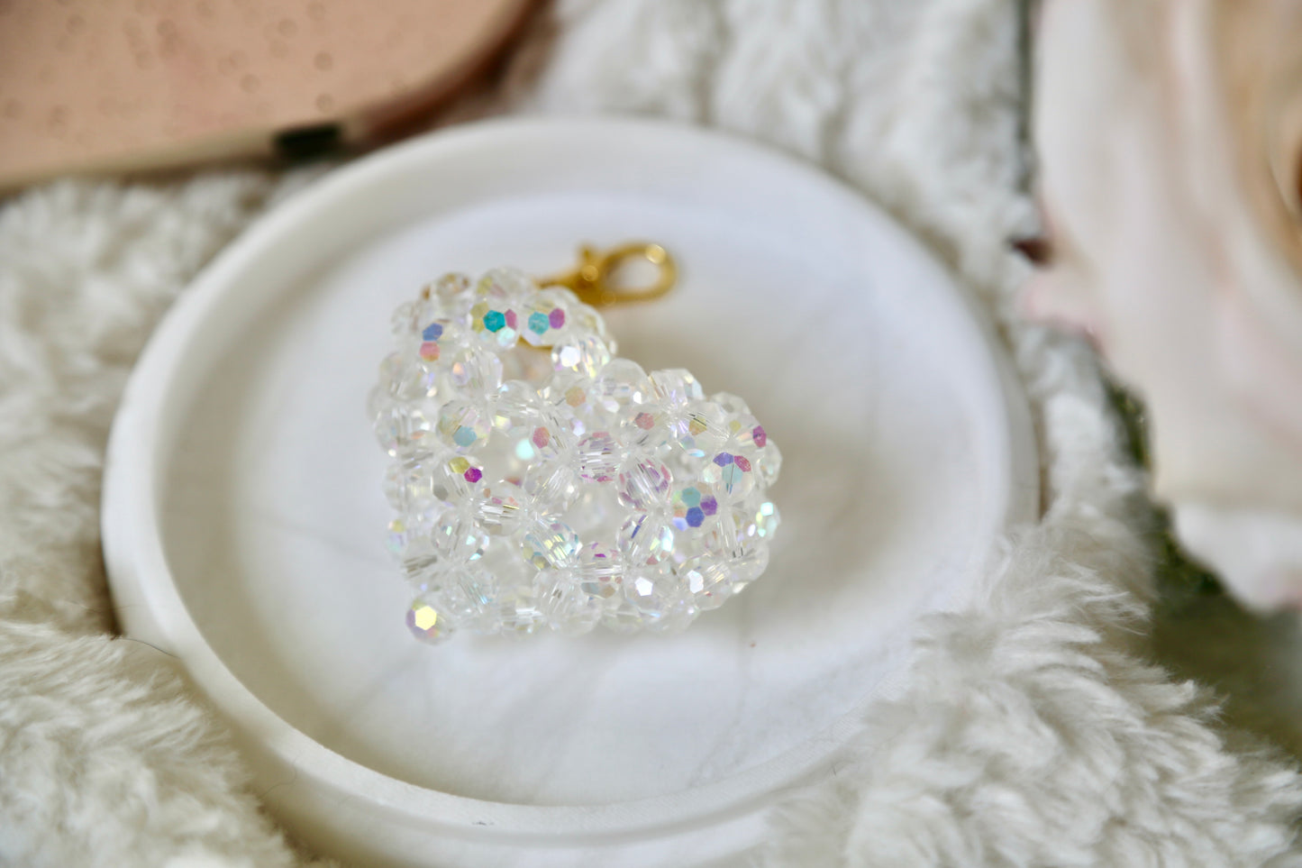 Bead Heart Keychain - Crystal White