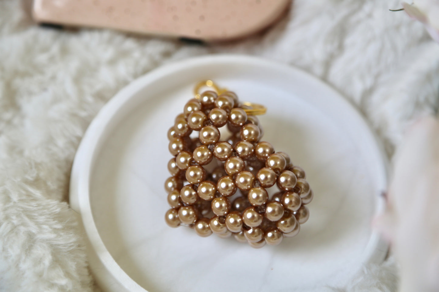 Bead Heart Keychain - Pearl Chocolate