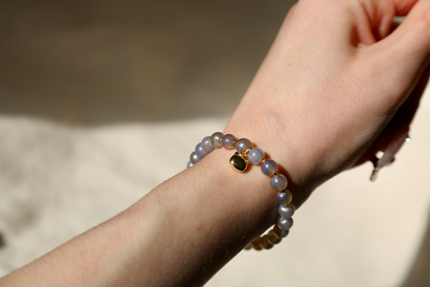 Cat Gold Charm Bracelet -Agate Stone