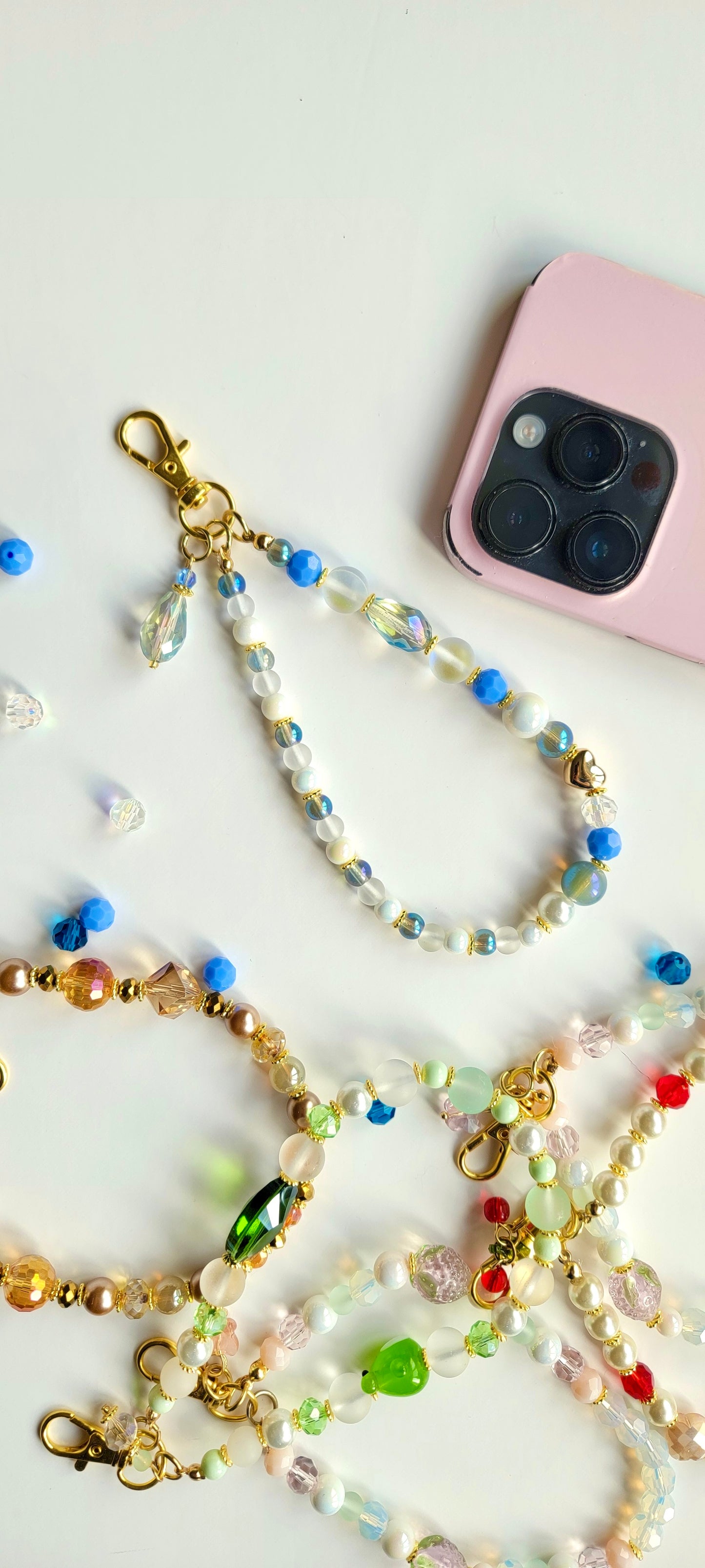 Bead Phone Strap - Aqua Blue