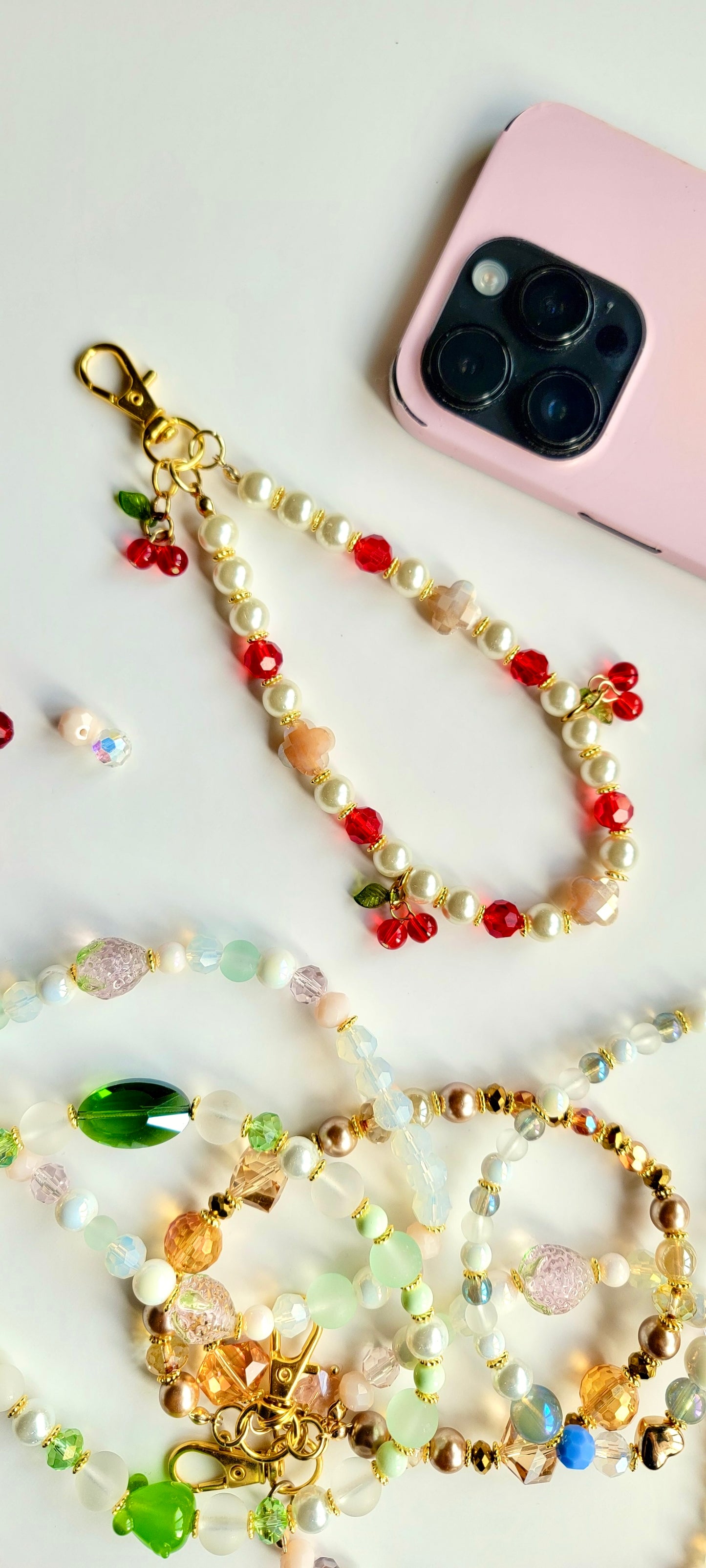 Bead Phone Strap - Cherry