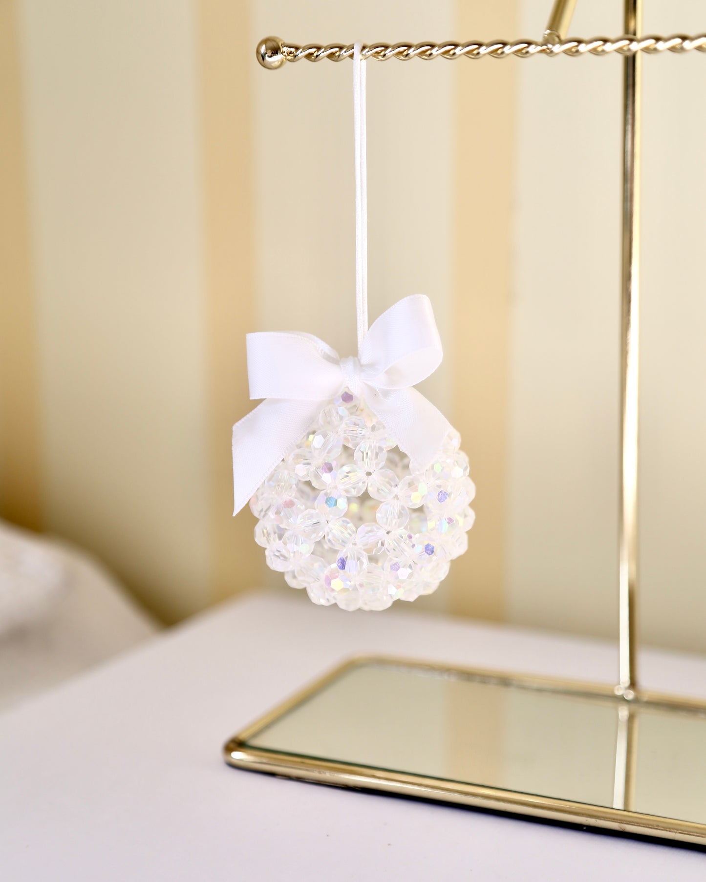 Bead Ball Ornament - White Clear