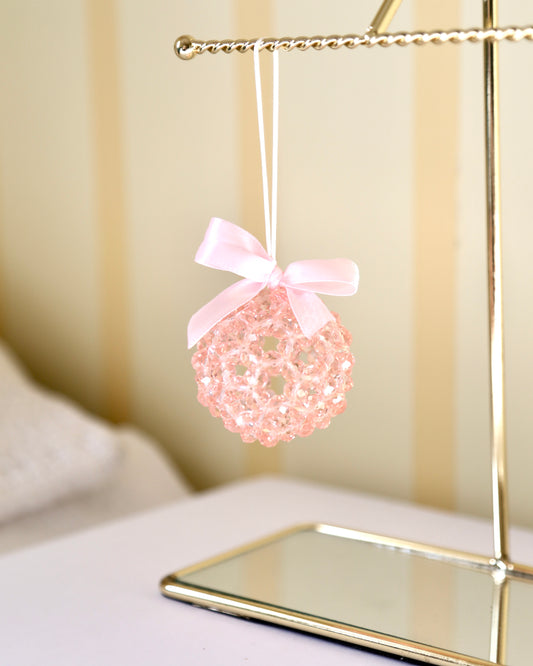 Bead Ball Ornament - Pink Clear (Satin Ribbon)