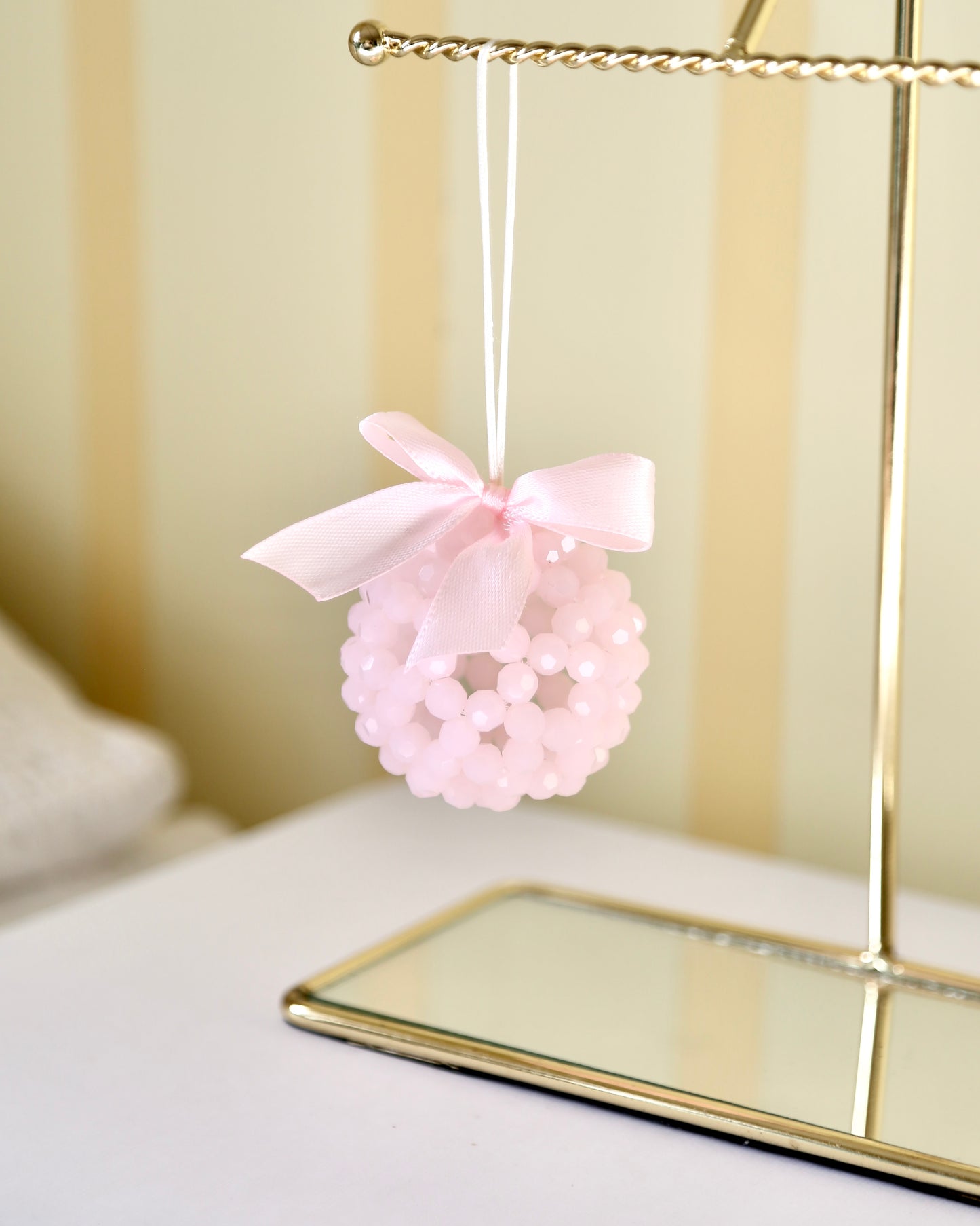 Bead Ball Ornament - Pink Frosted