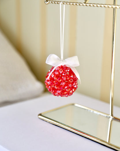 Bead Ball Ornament - Red (white bow)