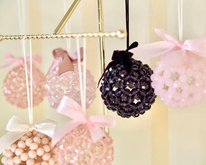 Bead Ball Ornament - Pink Clear (Velvet Ribbon)