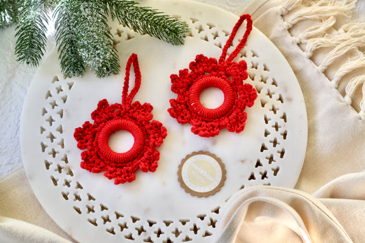 Macrame Ornament - Red Snowflake