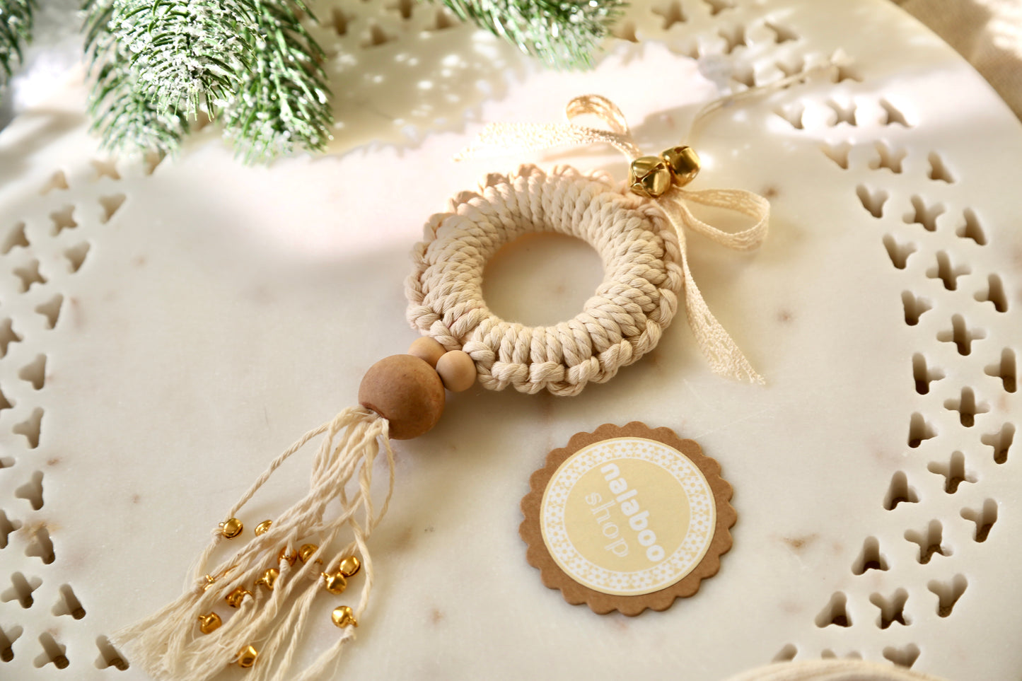 Macrame Ornament - Bowed Bell Reef Tassel