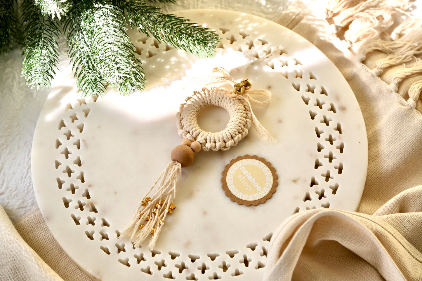Macrame Ornament - Bowed Bell Reef Tassel