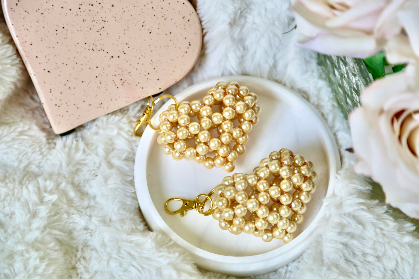 Bead Heart Keychain - Pearl Champagne