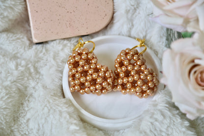 Bead Heart Keychain - Pearl Caramel
