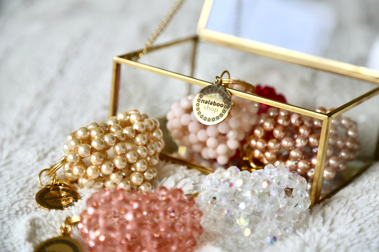 Bead Heart Keychain - Pearl Champagne