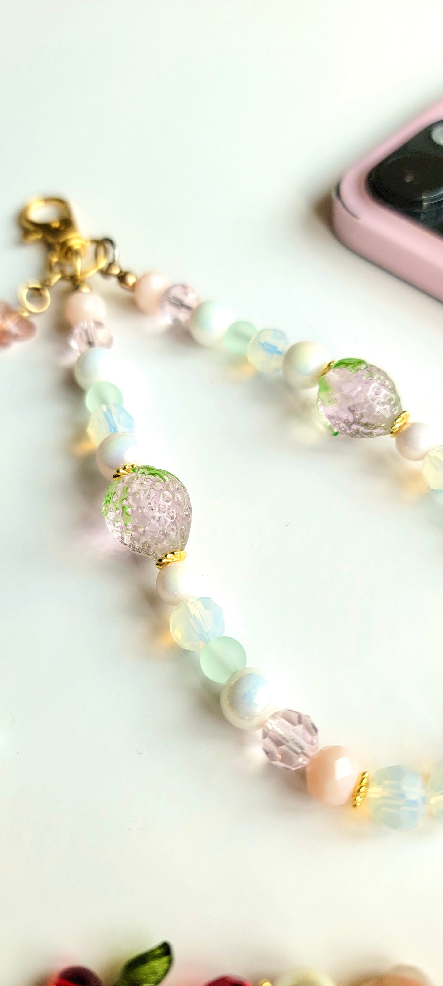 Bead Phone Strap - Pink Strawberry