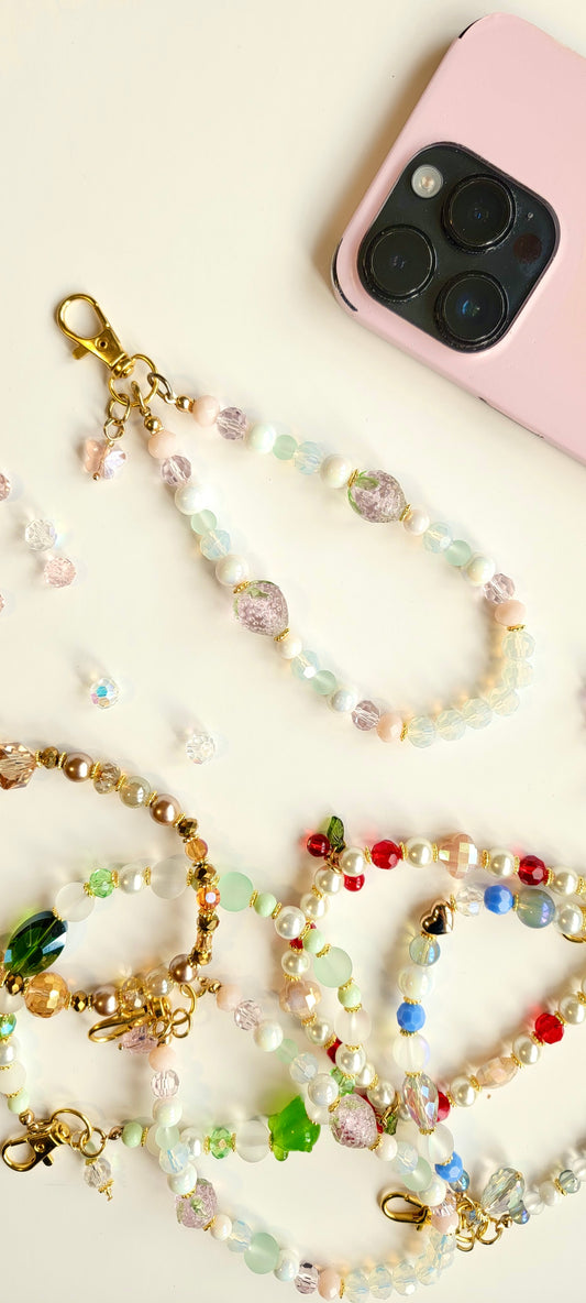 Bead Phone Strap - Pink Strawberry